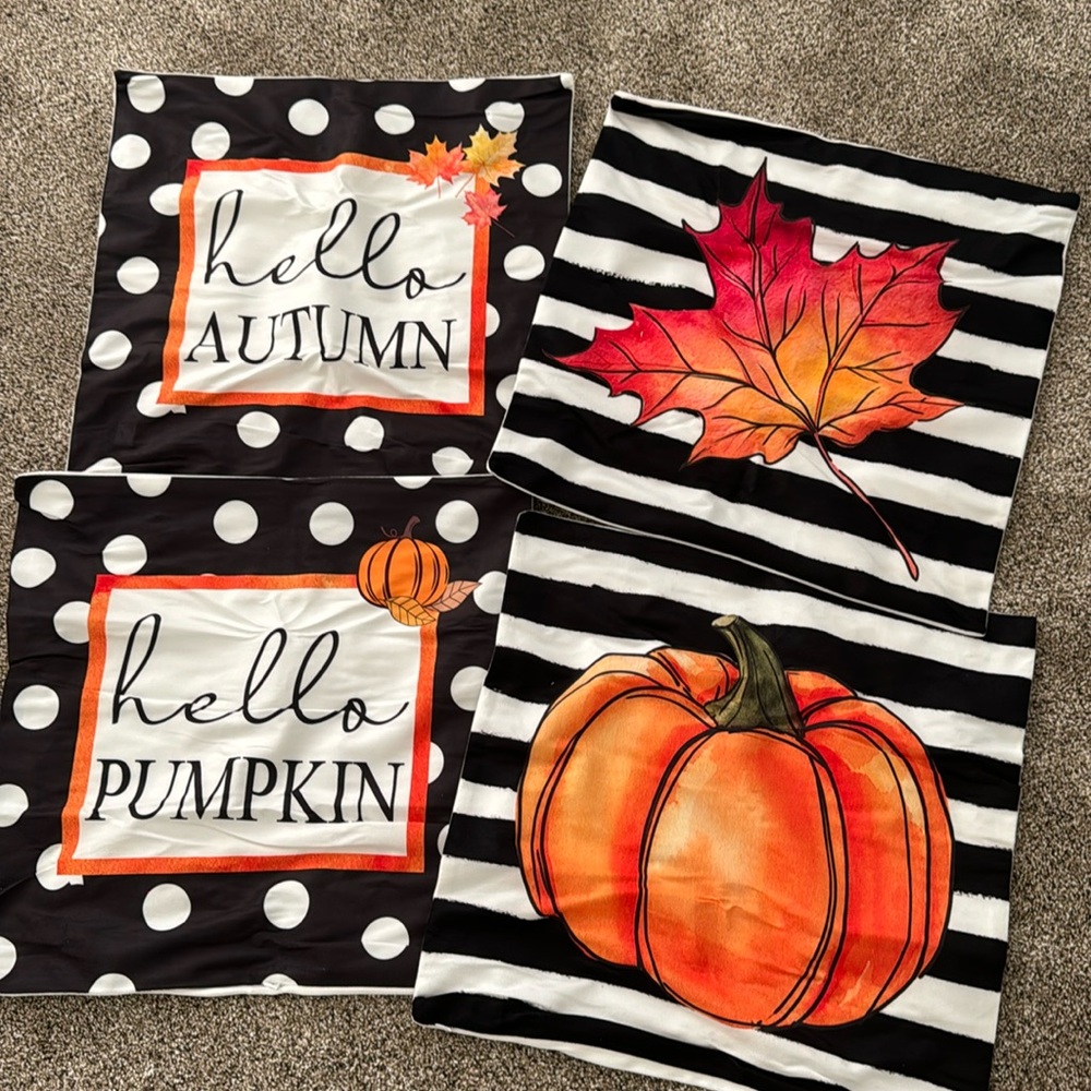 New 4 fall autumn pillow cases with LED lights  17” x 17”